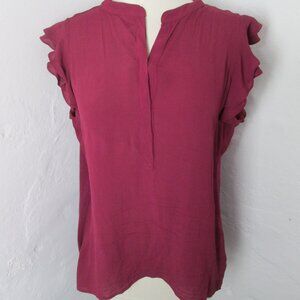 Vintage Anthropologie Porridge Top Womens S Merlot Red Ruffled Cap Sleeve